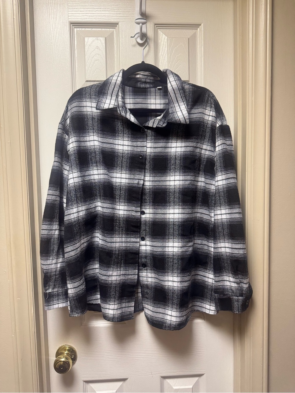 SHEIN Black and White Plaid Button-Down Shirt